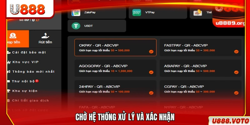 Đợi hệ thống xử lý giao dịch và xác nhận hoàn tất